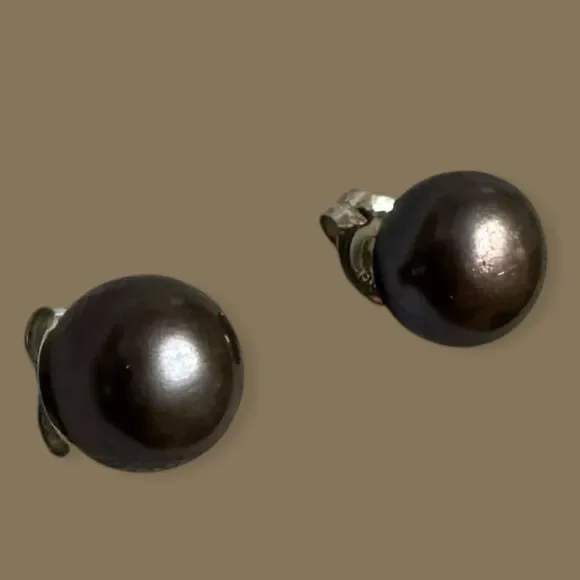 Elegant Gray Black Freshwater Pearl Stud RGF Sterling Silver Earrings - Picture 3 of 11